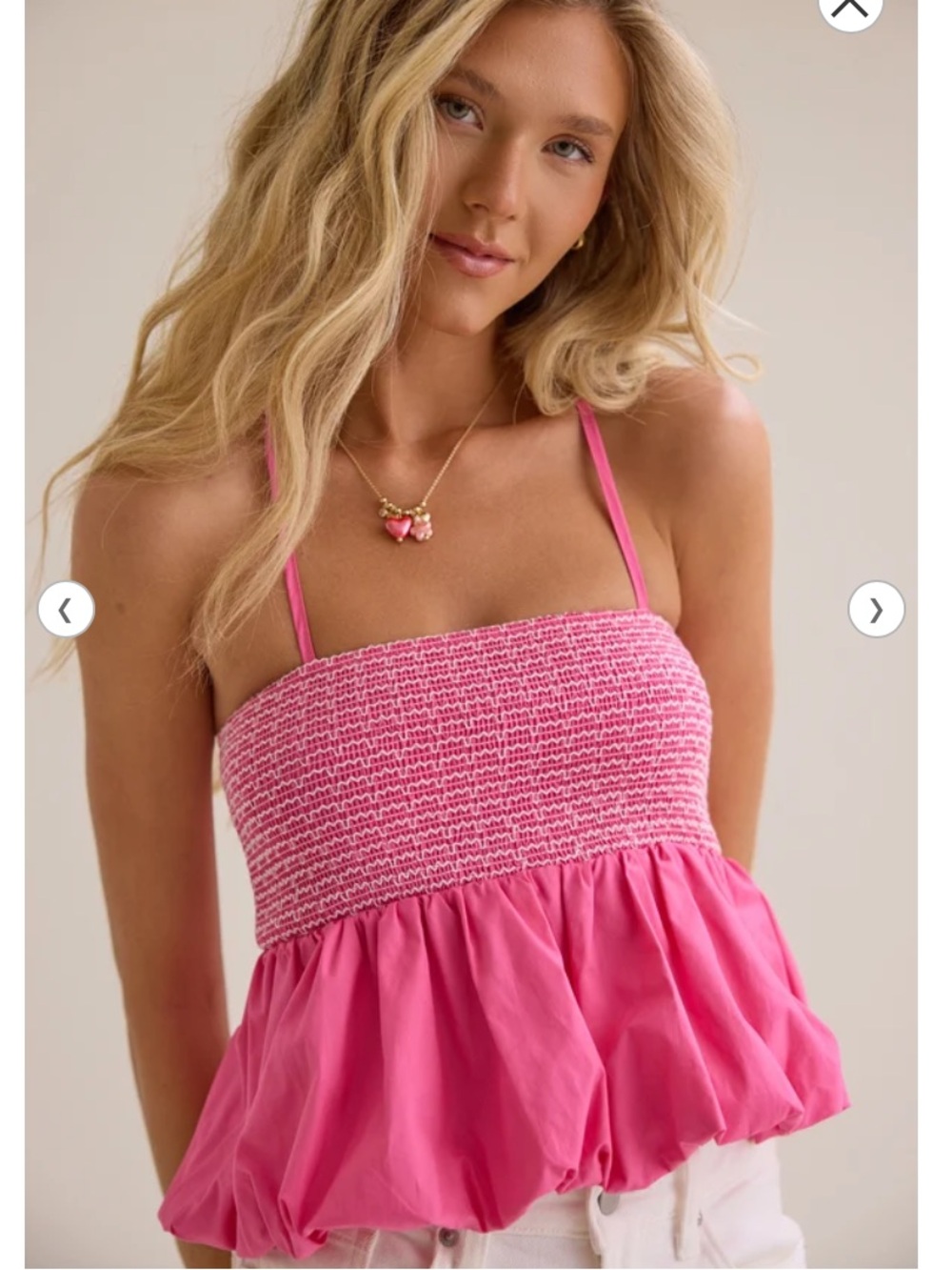 Altar'd State Hot Pink Smocked Bubble Tank with Adjustable Straps
